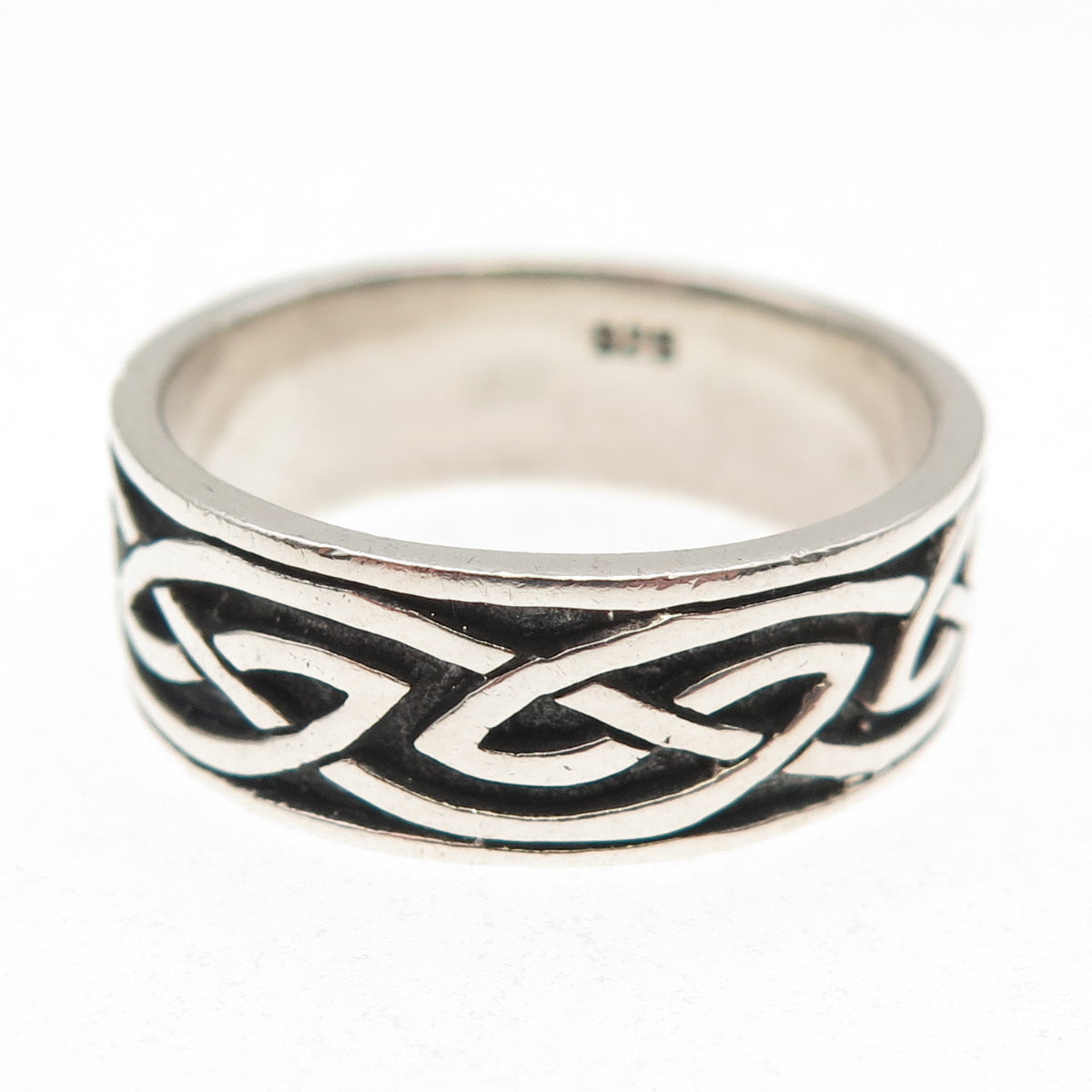 925 Sterling Silver Vintage Celtic Knot Oxidized Band Ring Size 12.25