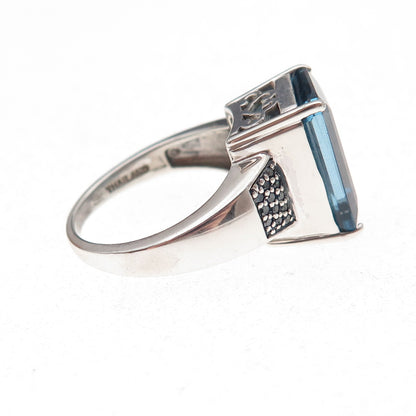 Monica Jain 925 Sterling Silver Real Diamond & London Blue Topaz Ring Size 6.75