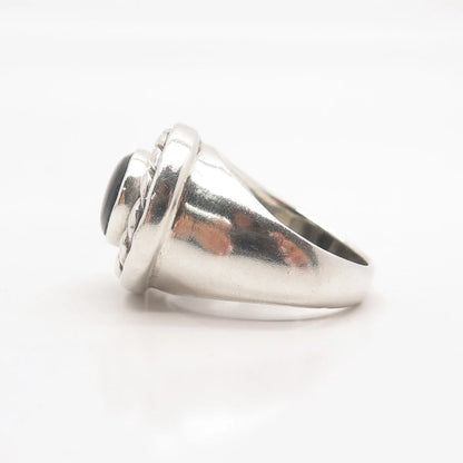 925 Sterling Silver Vintage Real Black Onyx Gemstone Twisted Ring Size 7.5