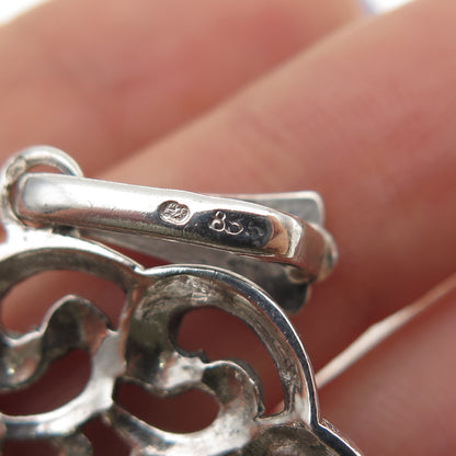 835 Silver Vintage European Flower Swirl Oxidized Charm Pendant