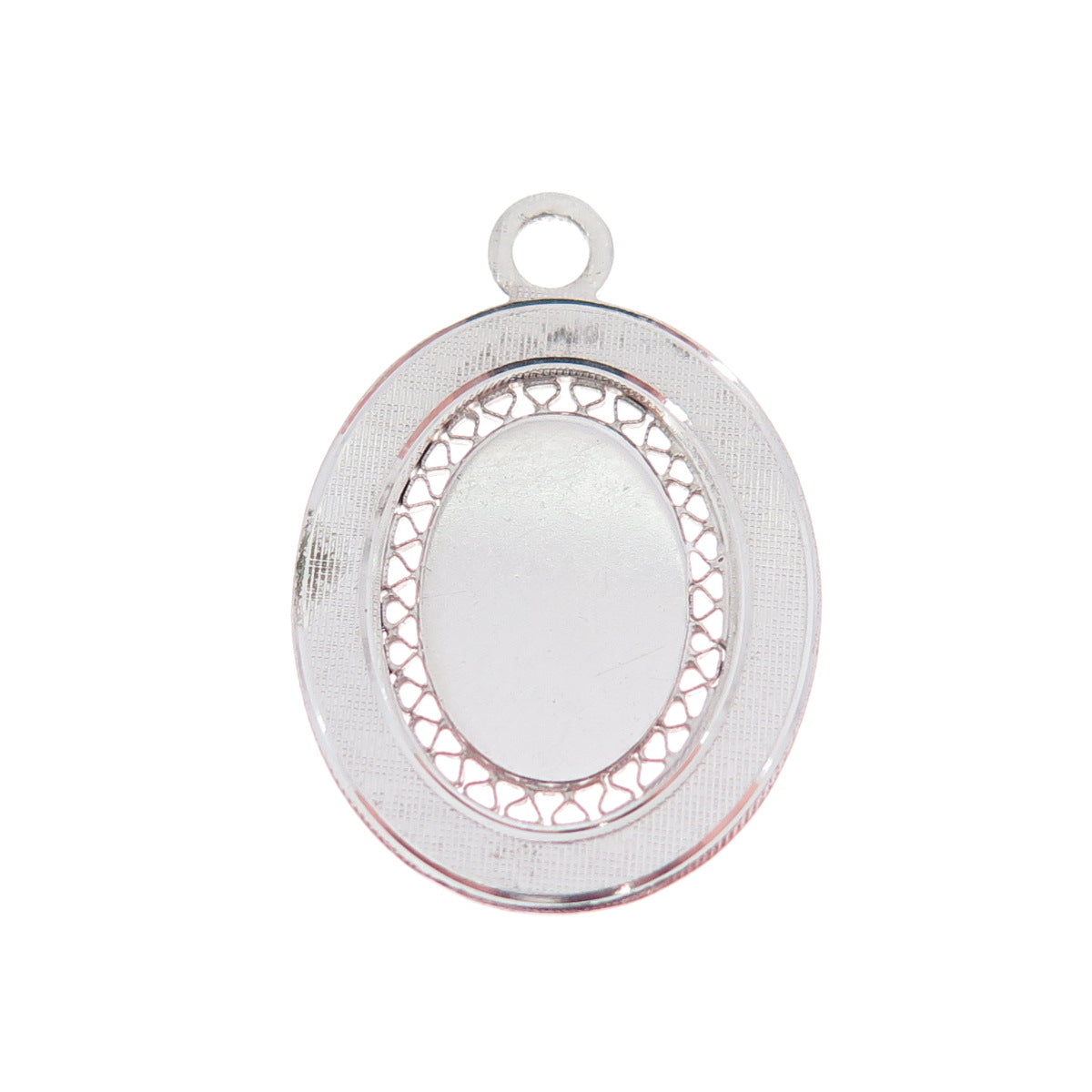 LAMODE 925 Sterling Silver Vintage Filigree Oval Tag Charm Pendant