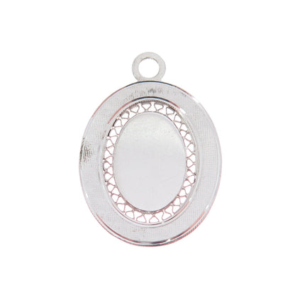 LAMODE 925 Sterling Silver Vintage Filigree Oval Tag Charm Pendant