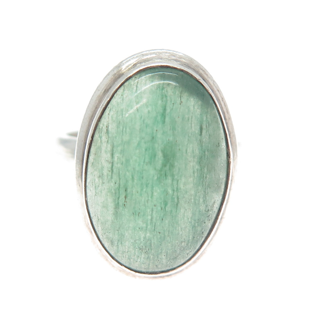 925 Sterling Silver Vintage Real Cabochon Aventurine Modernist Ring Size 8