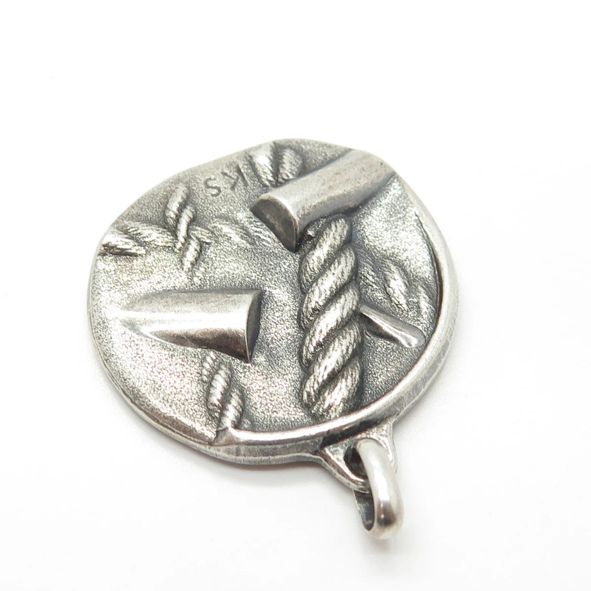 999 Fine Silver Vintage Rope Abstract Round Tag Pendant