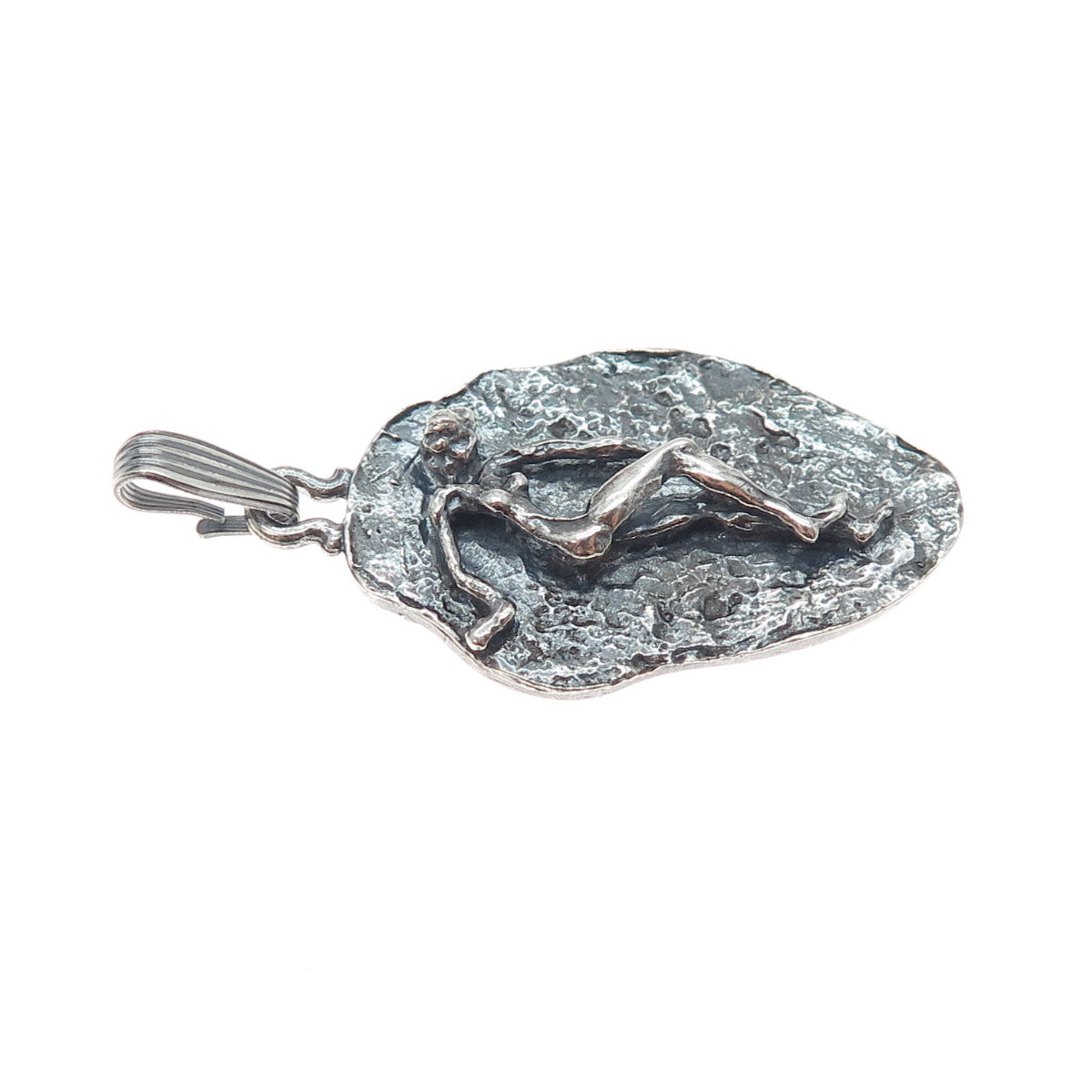 925 Sterling Silver Vintage Virgo Zodiac Sign Modernist Oxidized Charm Pendant