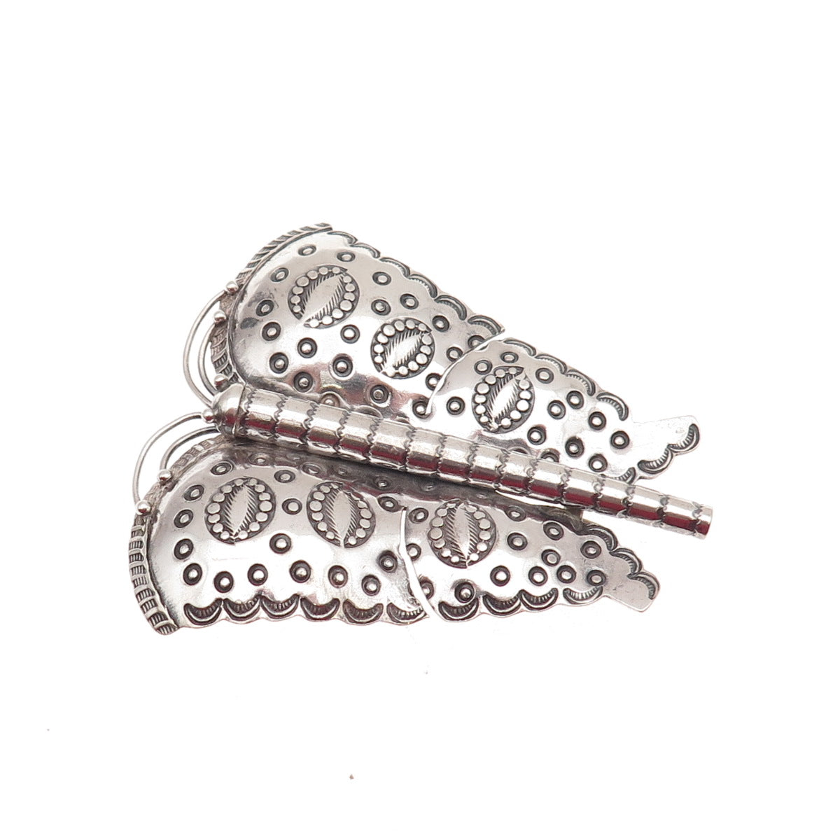Old Pawn 925 Sterling Silver Vintage Butterfly Tribal Oxidized Large Pin Brooch
