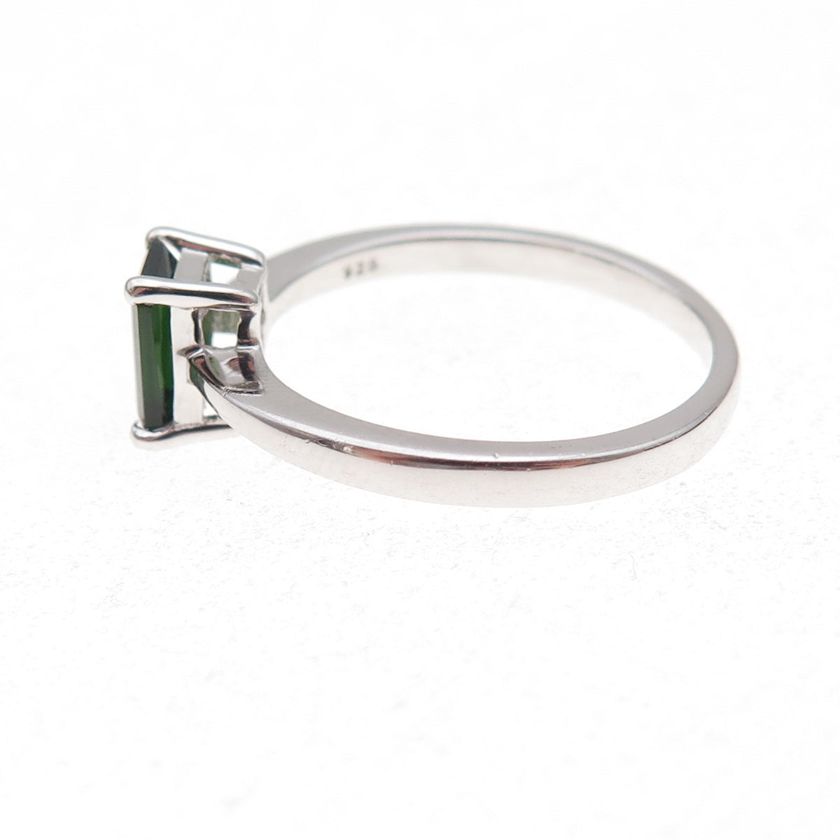 925 Sterling Silver Real Emerald-Cut Chrome Diopside Ring Size 8