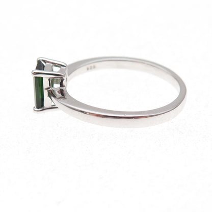 925 Sterling Silver Real Emerald-Cut Chrome Diopside Ring Size 8