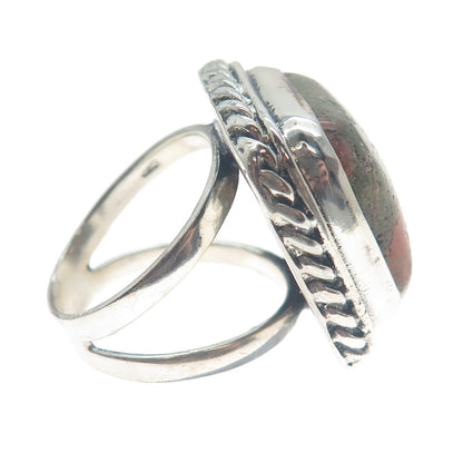 925 Sterling Silver Vintage Real Cushion-Cut Unakite Roped Ring Size 8.25