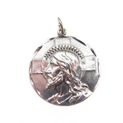 925 Sterling Silver Vintage Jesus Cross Protestant Medal Charm Pendant