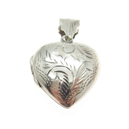 925 Sterling Silver Vintage Engraved Puffy Heart Locket Pendant