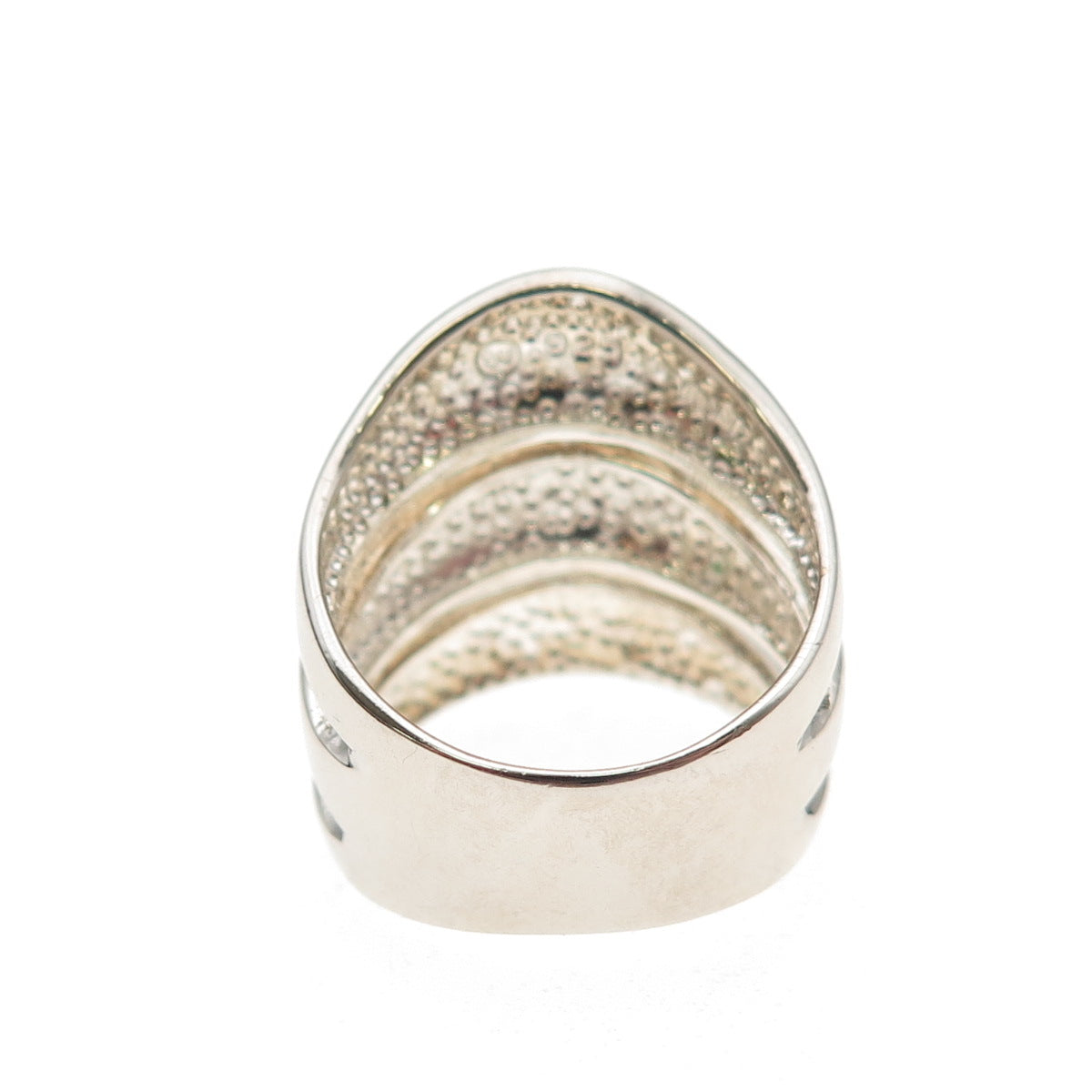 925 Sterling Silver Vintage Modernist 3-Row Ring Size 6
