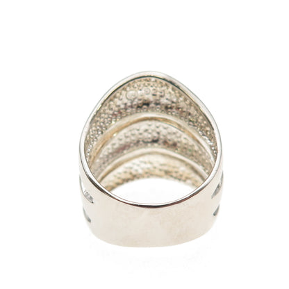 925 Sterling Silver Vintage Modernist 3-Row Ring Size 6