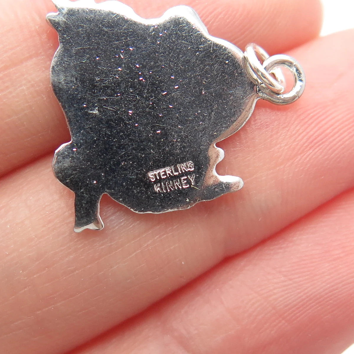 925 Sterling Silver Vintage Kinney Green Enamel Charm Pendant