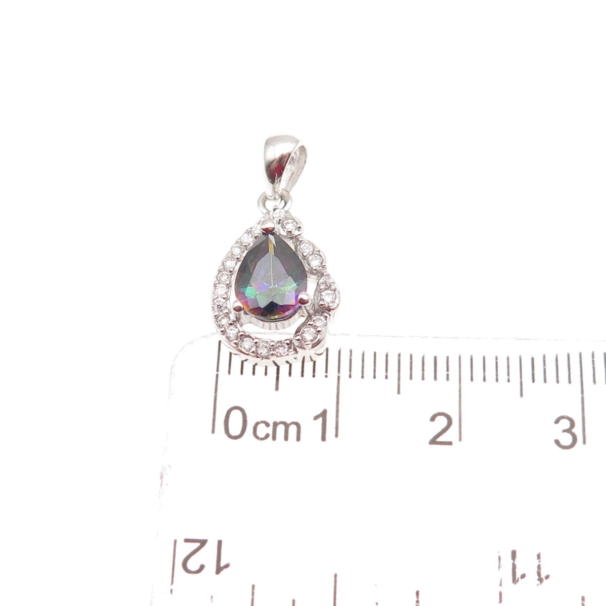 925 Sterling Silver Real Mystic Quartz & C Z Teardrop Mini Charm Pendant
