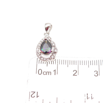 925 Sterling Silver Real Mystic Quartz & C Z Teardrop Mini Charm Pendant