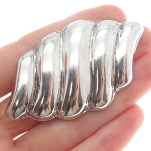 925 Sterling Silver Vintage Mexico Modernist Puffy Ribbed Pin Brooch / Pendant