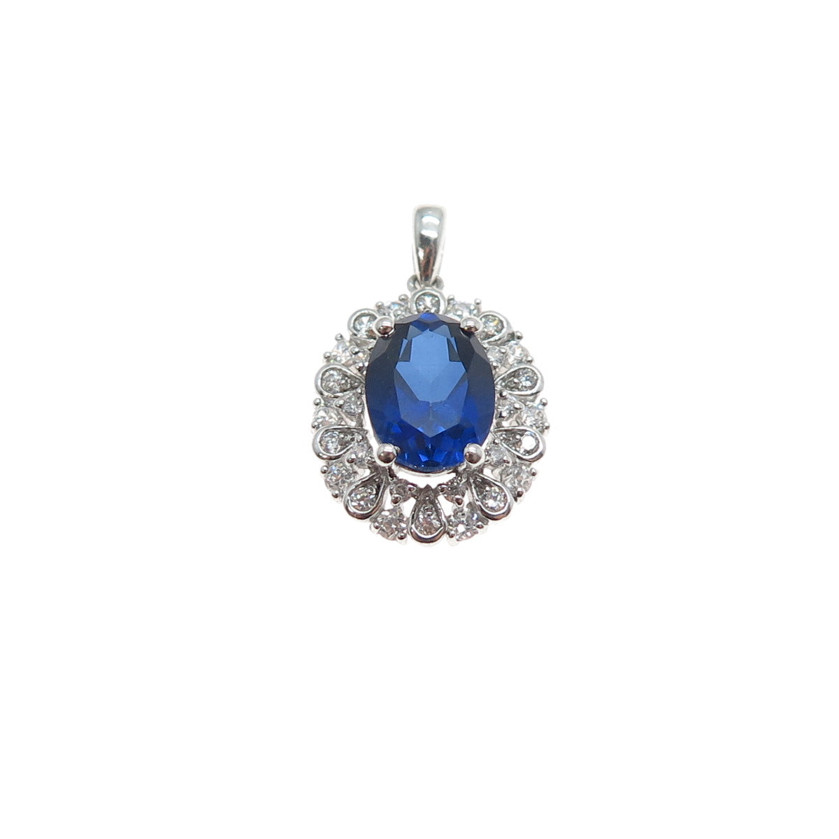 SAI 925 Sterling Silver Lab-Created Sapphire & C Z Minimalist Charm Pendant