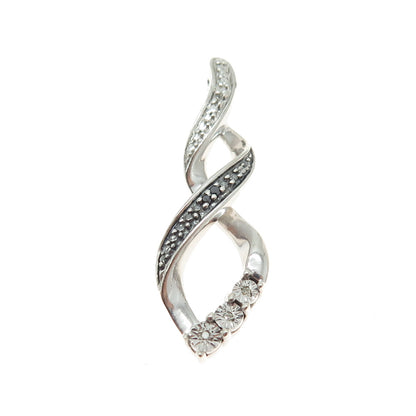 925 Sterling Silver Real Round-Cut Black & White Diamond Infinity Pendant