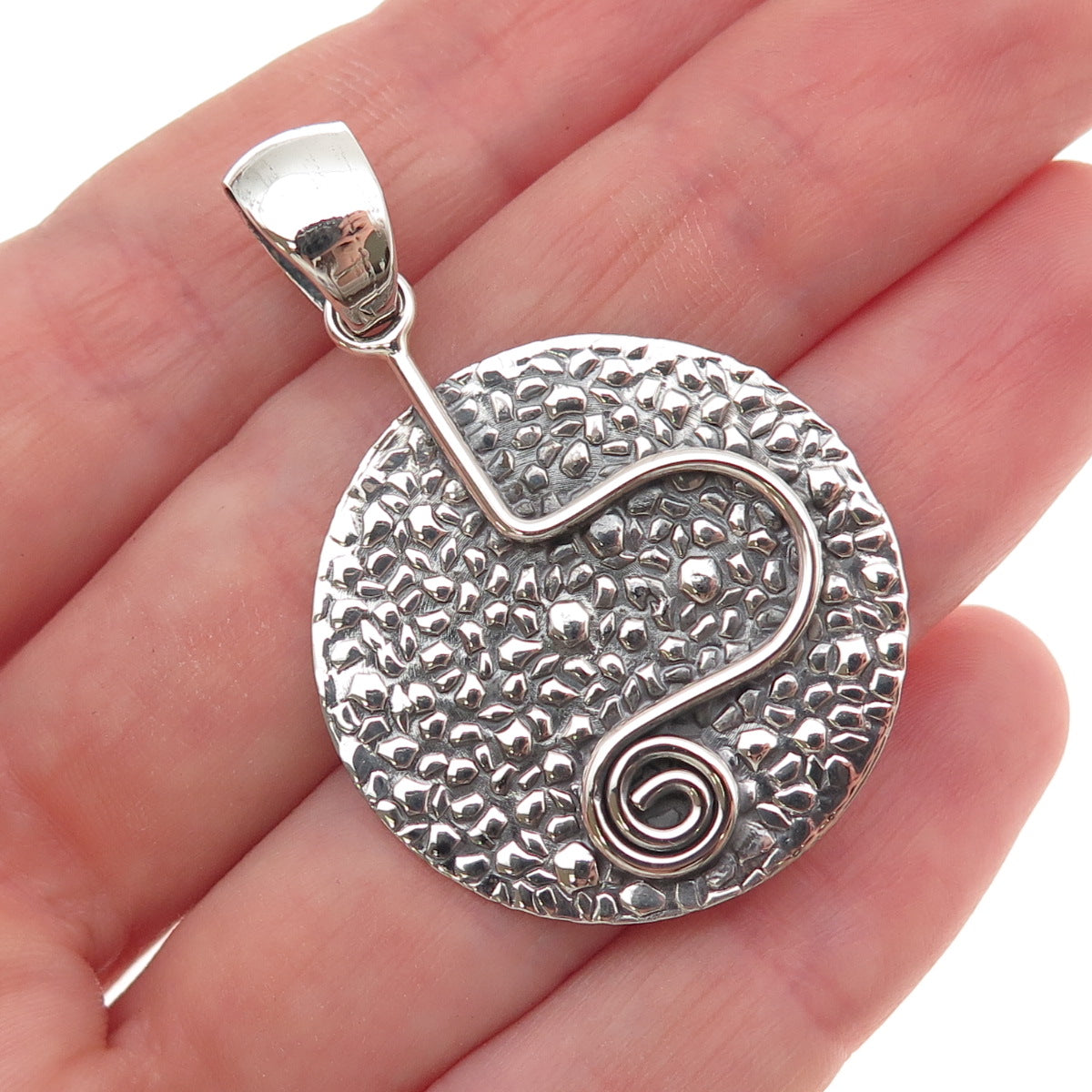 950 Silver Vintage Modernist Nugget Spiral Oxidized Charm Pendant