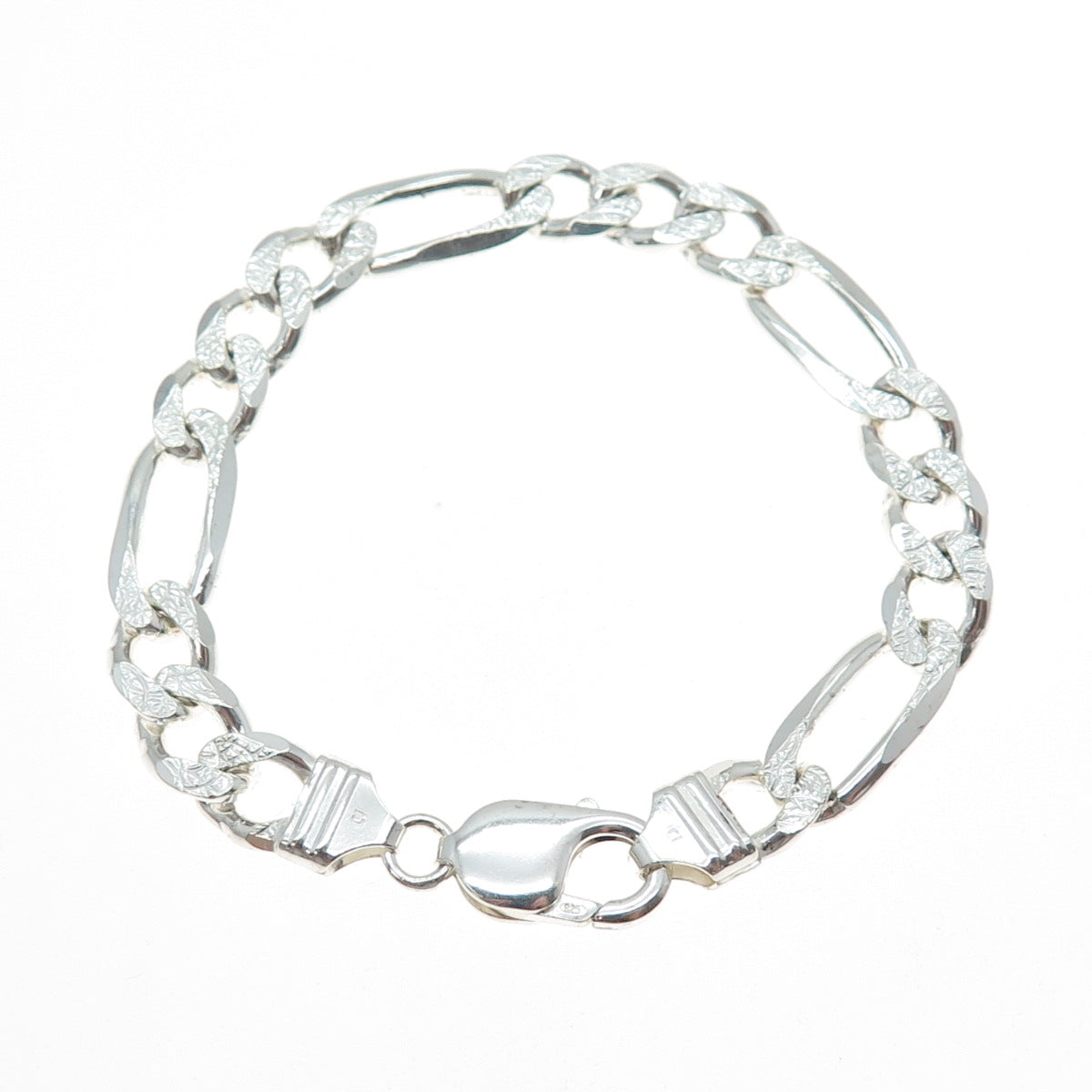 925 Sterling Silver Vintage Italy Figaro Link Bracelet 7.75"