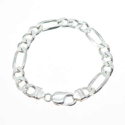 925 Sterling Silver Vintage Italy Figaro Link Bracelet 7.75"
