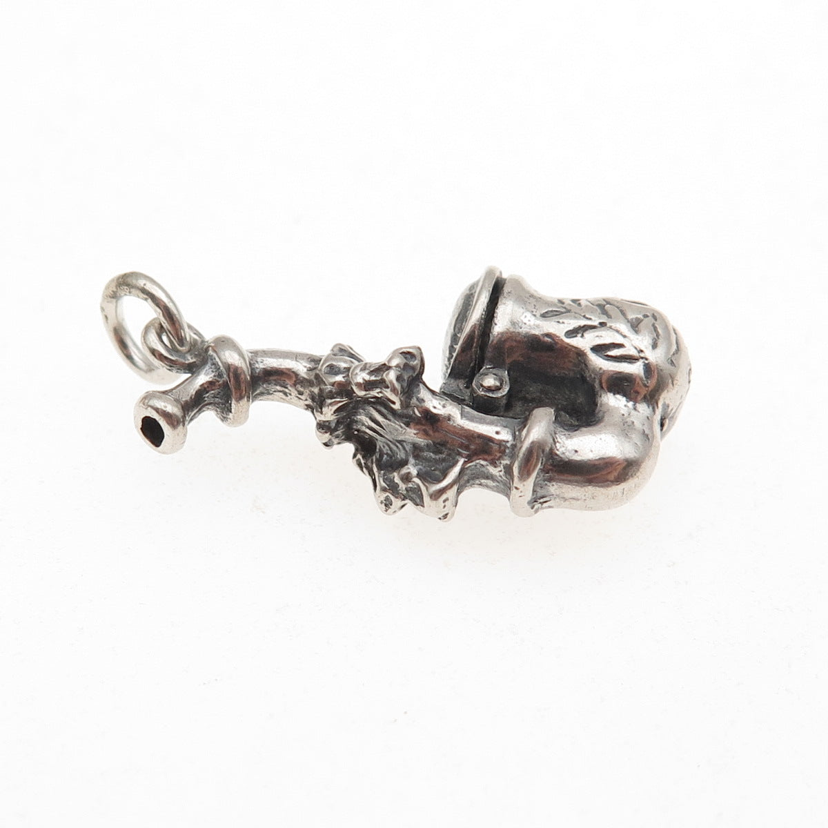 835 Silver Antique Art Deco Smoking Pipe Oxidized 3D Charm Pendant