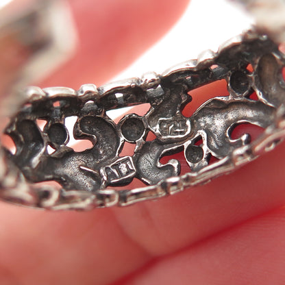 Annika Witt 925 Sterling Silver Vintage Floral Scroll Oxidized Hoop Earrings