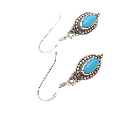 925 Sterling Silver Vintage Real Sleeping Beauty Turquoise Dangle Earrings