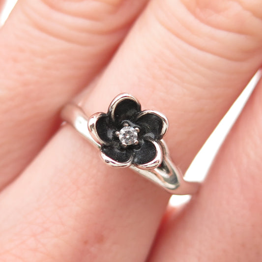 PANDORA 925 Sterling Silver Round-Cut C Z Mystic Floral Ring Size 6.75
