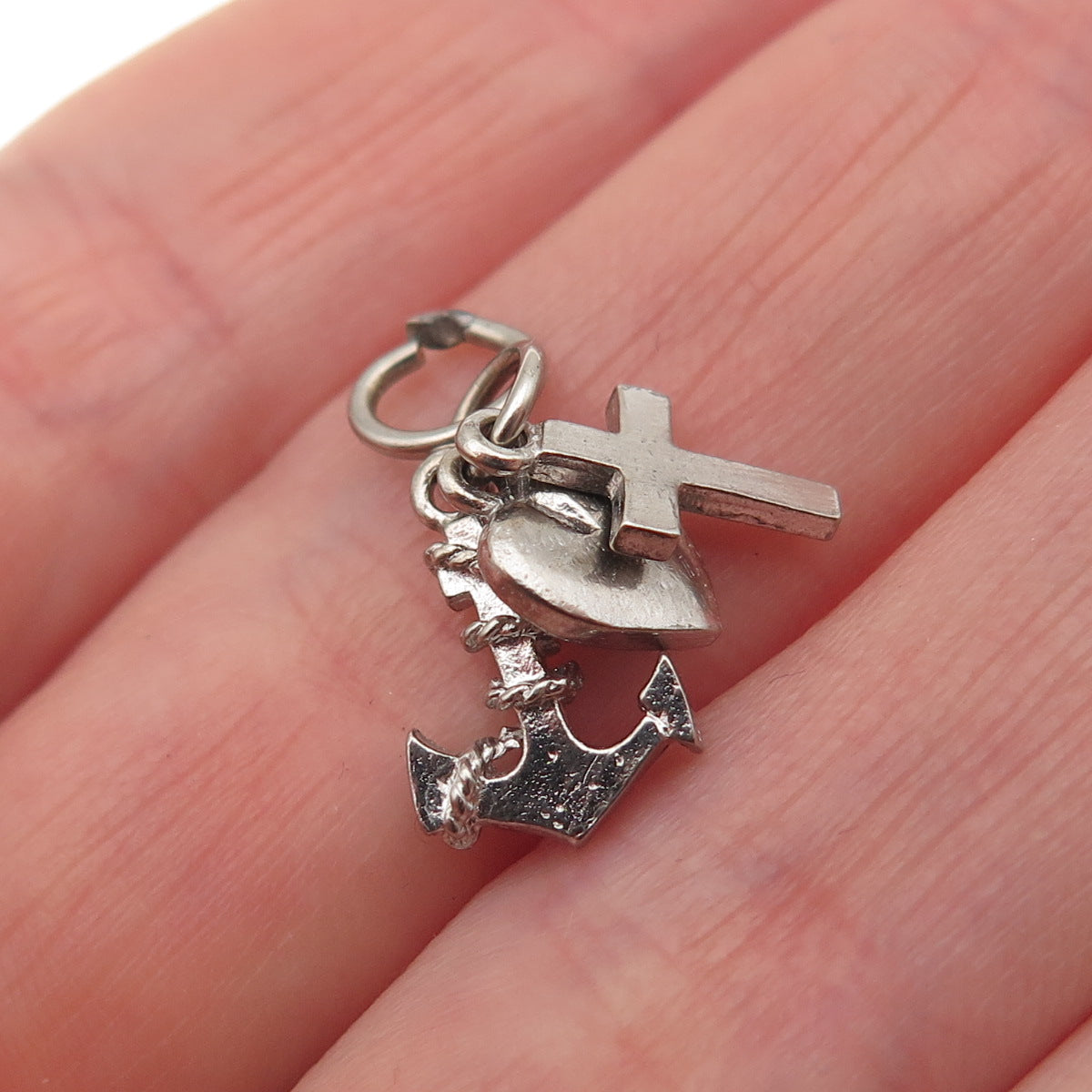 925 Sterling Silver Vintage Heart Cross Anchor Mini Charm Pendant