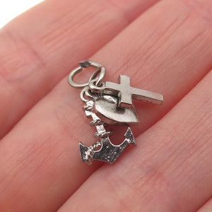 925 Sterling Silver Vintage Heart Cross Anchor Mini Charm Pendant