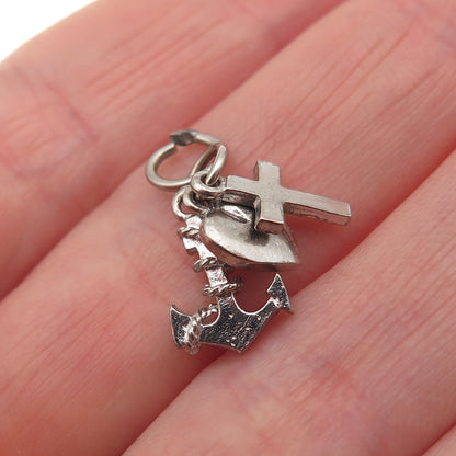 925 Sterling Silver Vintage Heart Cross Anchor Mini Charm Pendant