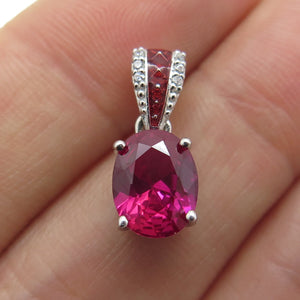 925 Sterling Silver Oval-Cut Lab-Created Ruby C Z & Enamel Pendant