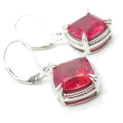 925 Sterling Silver Lab-Created Pink Sapphire Dangling Earrings