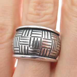 925 Sterling Silver Vintage Cigar Oxidized Wide Band Ring Size 6