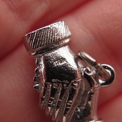 925 Sterling Silver Vintage Handshake 3D Mini Charm Pendant