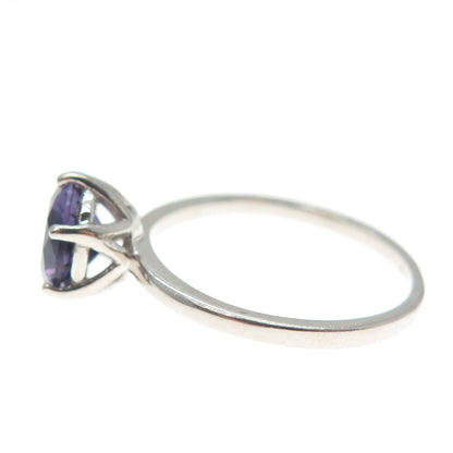 DAZZLERS 925 Sterling Silver Round-Cut Nano Amethyst Ring Size 7