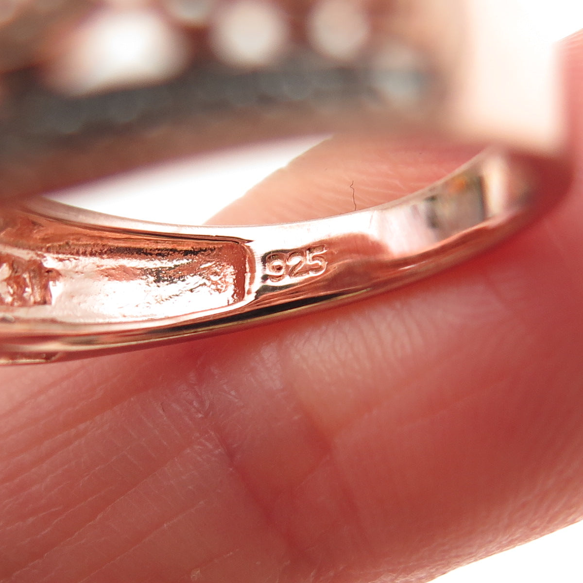 925 Sterling Silver Rose Gold Plated Diamond & Blue Topaz Heart Ring Size 7.25