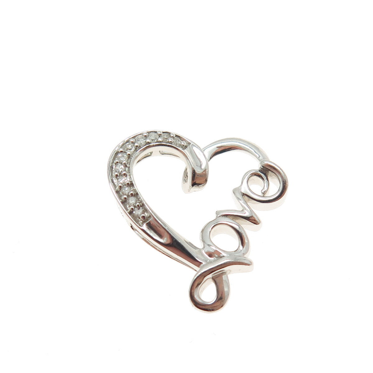 HAN Sterling Silver Real Round-Cut Diamond Love Heart Minimalist Slide Pendant