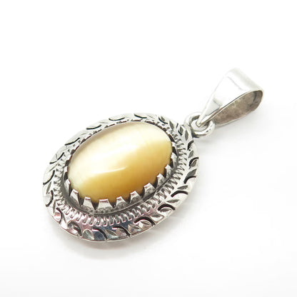 925 Sterling Silver Vintage Real Tiger Eye Gem Handmade Oval Amulet Pendant
