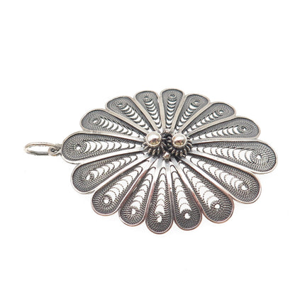 900 Silver Vintage European Cannetille Filigree Floral Oxidized Charm Pendant