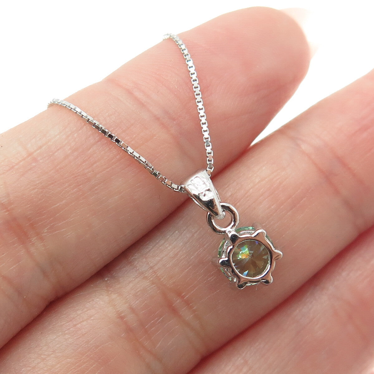 925 Sterling Silver Swarovski Green-Crystal Box Chain Necklace 16-18"