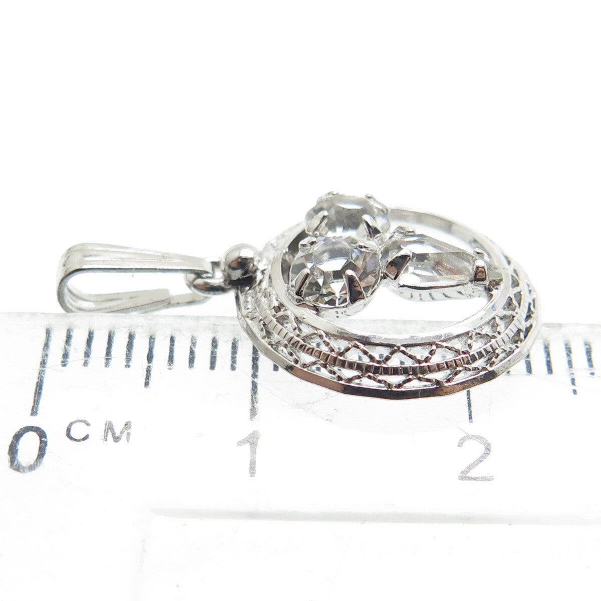 SORRENTO 925 Sterling Silver Antique Art Deco Rhinestone Minimalist Pendant