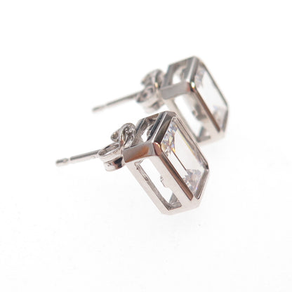 925 Sterling Silver Emerald-Cut C Z Stud Earrings