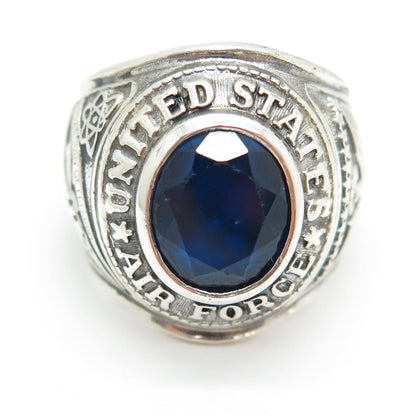 PRIDE 925 Sterling Antique WWII Lab-Created Sapphire US Air Force Ring Size 8.5