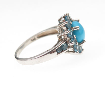 Chuck Clemency 925 Sterling Silver Real Turquoise & Blue Topaz Ring Size 8