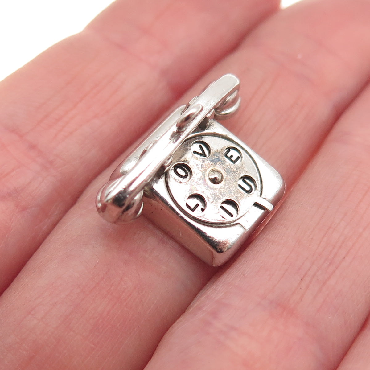 Wells Sterling Silver Antique Art Deco Rotary Phone I Love You 3D Mini Pendant