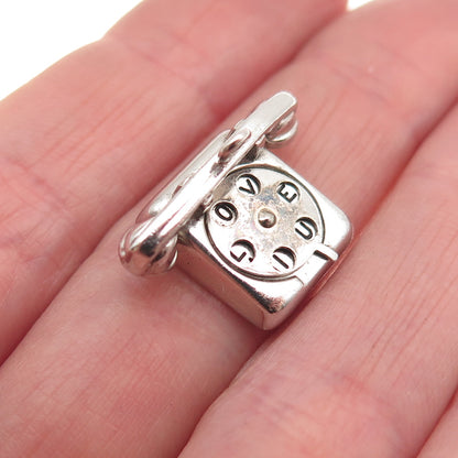 Wells Sterling Silver Antique Art Deco Rotary Phone I Love You 3D Mini Pendant