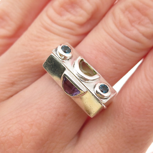 Elyse Fradkin 925 Sterling Vintage Amethyst London Topaz & Peridot Ring Size 6.5